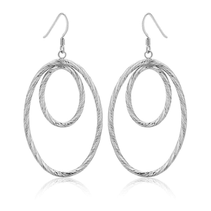 Sterling Silver Textured Dual Open Oval Drop Style Earrings Earrings Angelucci Jewelry   