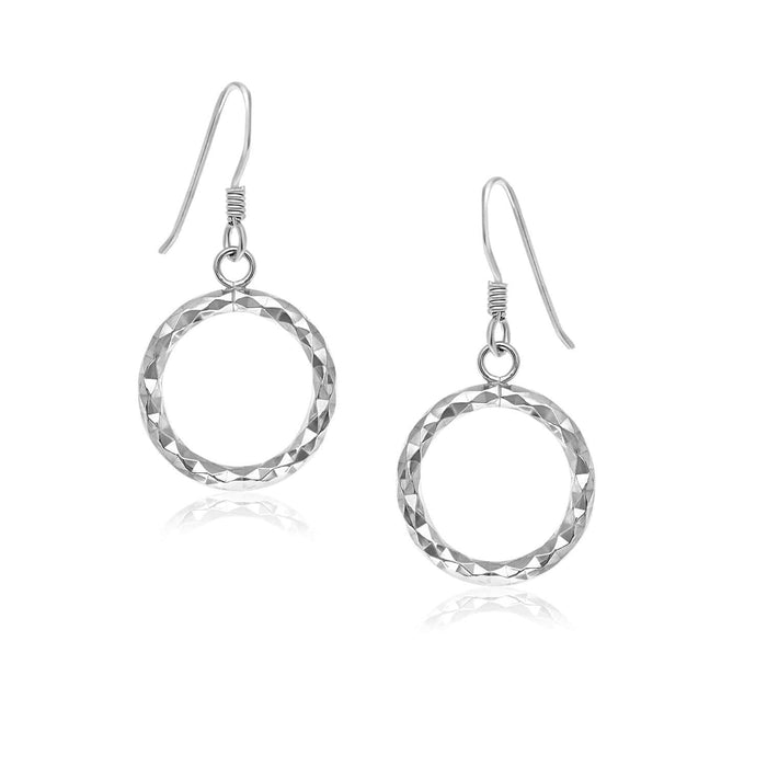 Sterling Silver Textured Open Circle Drop Style Earrings Earrings Angelucci Jewelry   