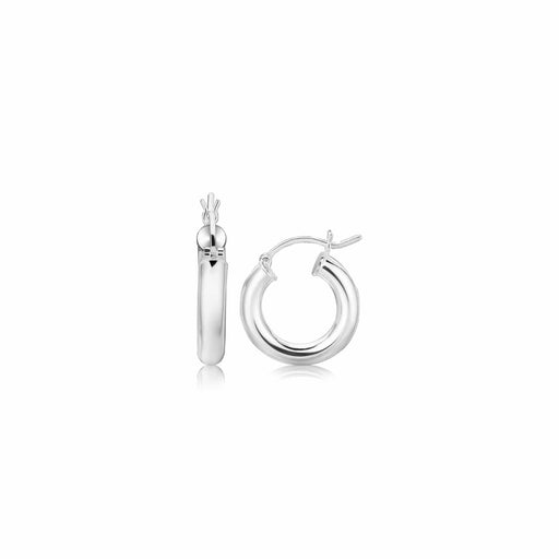 Sterling Silver Thick Polished Hoop Earrings with Rhodium Plating (15mm) Earrings Angelucci Jewelry   