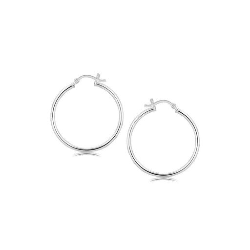 Sterling Silver Thin Polished Hoop Style Earrings with Rhodium Plating (30mm) Earrings Angelucci Jewelry   