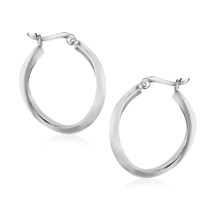 Sterling Silver Twist Design Oval Shape Hoop Earrings Earrings Angelucci Jewelry   