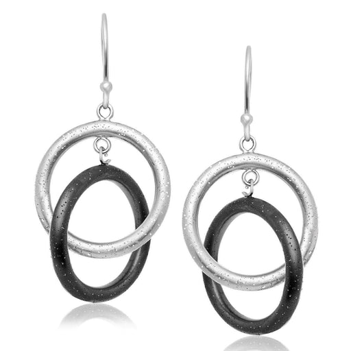 Sterling Silver with Black Plating Dual Open Circle Diamond Dust Earrings Earrings Angelucci Jewelry   