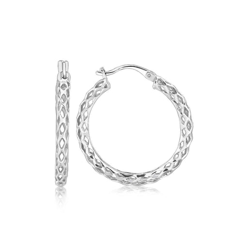 Sterling Silver Woven Design Hoop Earrings with Rhodium Plating Earrings Angelucci Jewelry   