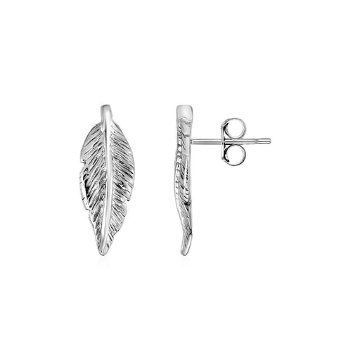 Textured Leaf Earrings in Sterling Silver Earrings Angelucci Jewelry   