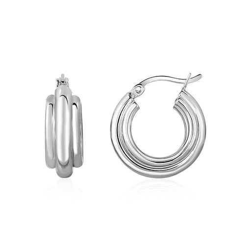 Three-Row Graduated Round Hoop Earrings in Sterling Silver Earrings Angelucci Jewelry   