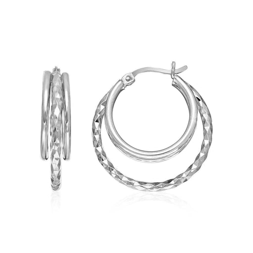 Two-Part Graduated Polished and Textured Hoop Earrings in Sterling Silver Earrings Angelucci Jewelry   