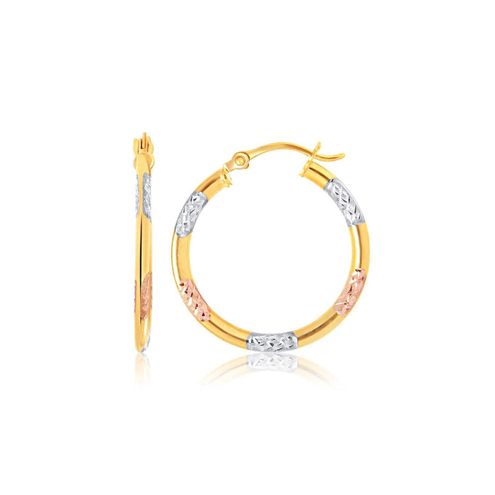 14k Tri-Color Gold Classic Hoop Earrings with Diamond Cut Details Earrings Angelucci Jewelry   