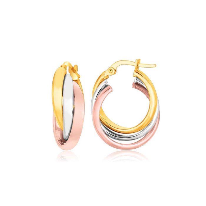 14k Tri-Color Gold Domed Tube Intertwined Earrings Earrings Angelucci Jewelry   