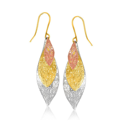 14k Tri-Color Gold Graduated Lace Dangling Earrings Earrings Angelucci Jewelry   