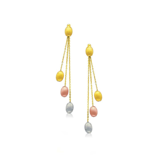14k Tri-Color Gold Multi Chain Pebble Motif Dangling Earrings Earrings Angelucci Jewelry   