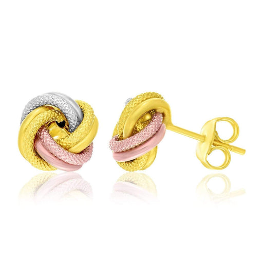 14k Tri-Color Gold Textured Love Knot Style Earrings Earrings Angelucci Jewelry   