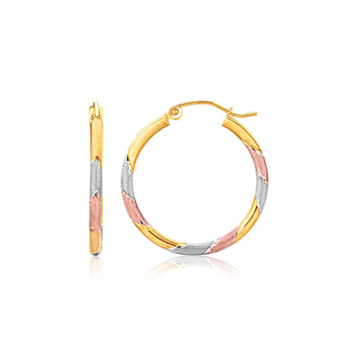 14k Tri-Color Textured Hoop Earrings (1inch Diameter) Earrings Angelucci Jewelry   
