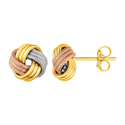 Love Knot Post Earrings in 14k Tri Color Gold Earrings Angelucci Jewelry   