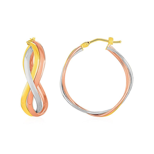 Three Part Wavy Hoop Earrings in 14k Tri Color Gold Earrings Angelucci Jewelry   