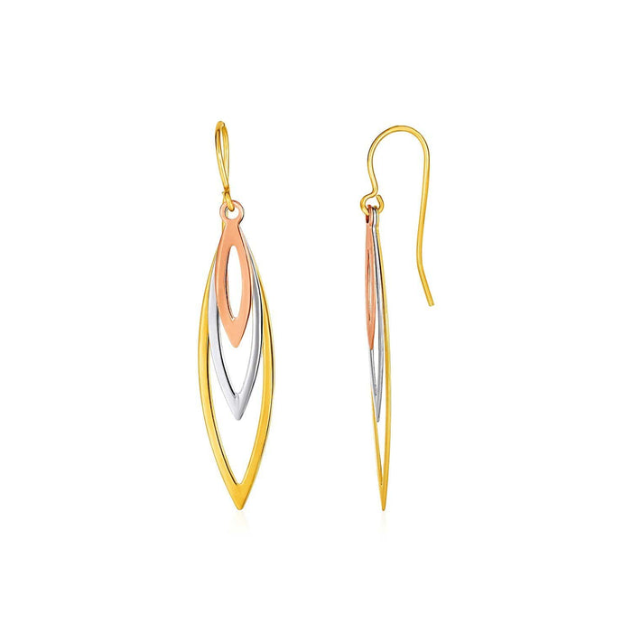 Tri-Tone Graduated Open Marquise Earrings in 10k Yellow,  White,  and Rose Gold Earrings Angelucci Jewelry   