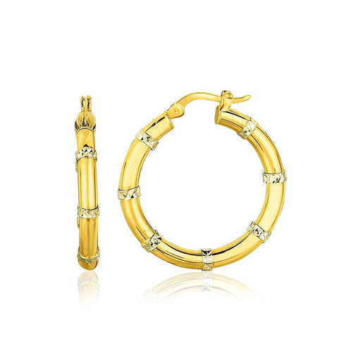 14k Two-Tone Gold Alternate Textured Hoop Earrings Earrings Angelucci Jewelry   