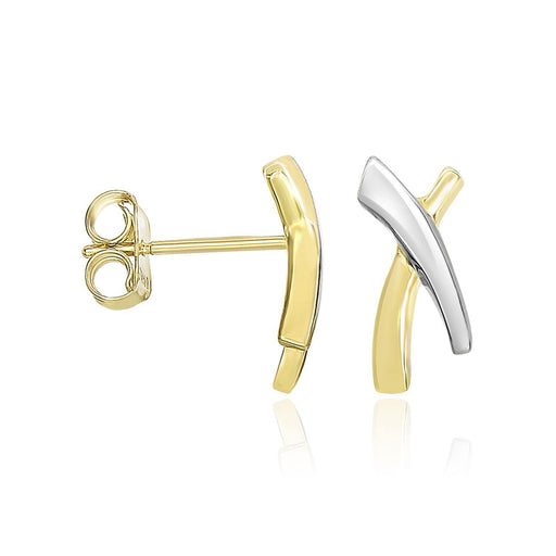 14k Two-Tone Gold Asymmetrical X Style Earrings Earrings Angelucci Jewelry   