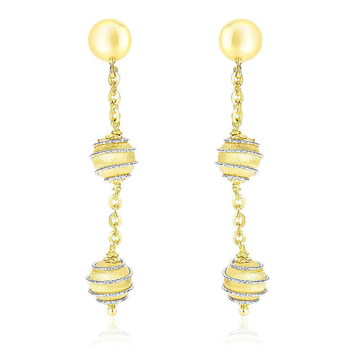 14k Two-Tone Gold Coil Wrapped Ball and Chain Dangling Earrings Earrings Angelucci Jewelry   
