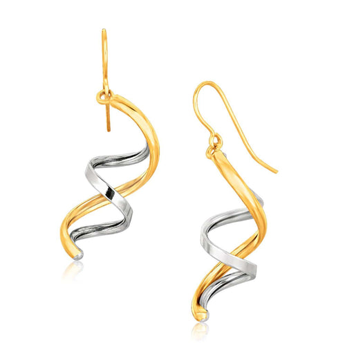 14k Two Tone Gold Double Helix Polished Dangling Earrings Earrings Angelucci Jewelry   