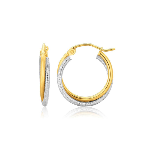 14k Two Tone Gold Double Polished and Textured Hoop Earrings Earrings Angelucci Jewelry   
