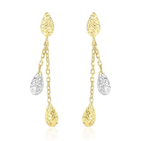 Thumbnail for 14k Two-Tone Gold Double Row Chain Earrings with Diamond Cut Teardrops Earrings Angelucci Jewelry   