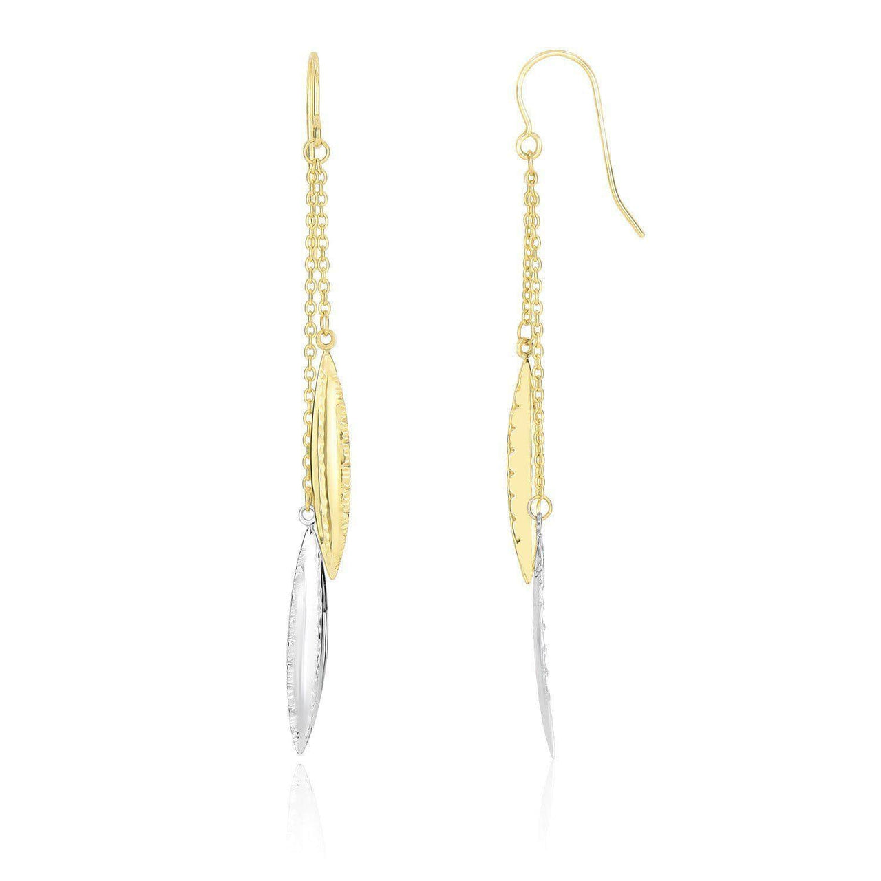 14k Two-Tone Gold Double Strand Chain Diamond Cut Marquis Drop Earrings Earrings Angelucci Jewelry   