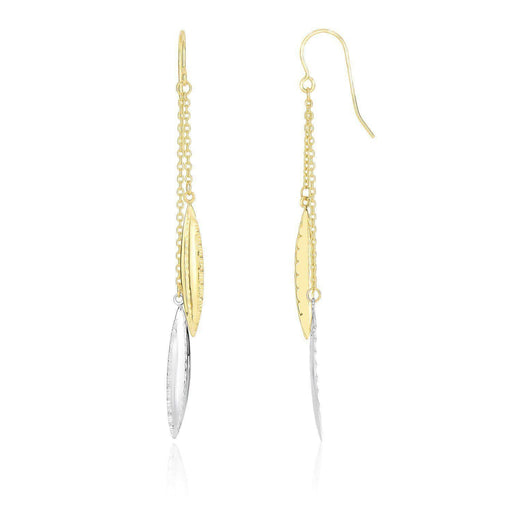 14k Two-Tone Gold Double Strand Chain Diamond Cut Marquis Drop Earrings Earrings Angelucci Jewelry   