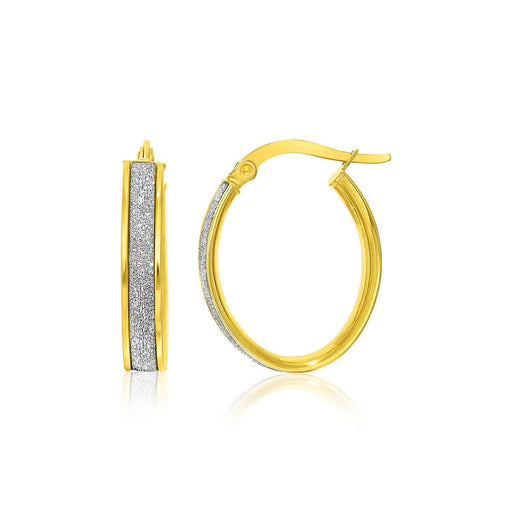 14k Two-Tone Gold Glitter Center Oval Hoop Earrings Earrings Angelucci Jewelry   