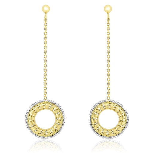 14k Two-Tone Gold Mesh Donut Motif Chain Dangling Earrings Earrings Angelucci Jewelry   