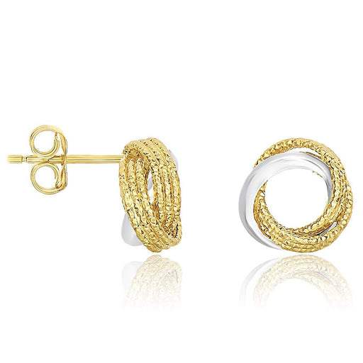 14k Two-Tone Gold Multi-Textured Open Circle Style Entwined Earrings Earrings Angelucci Jewelry   