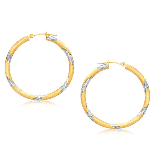 14k Two Tone Gold Polished Hoop Earrings (30 mm) Earrings Angelucci Jewelry   