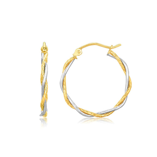 14k Two Tone Gold Twisted Hoop Earrings (1 inch Diameter) Earrings Angelucci Jewelry   