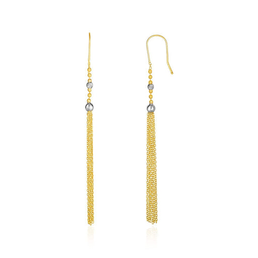 14k Two-Tone Yellow and White Gold Ball and Multi-Strand Tassel Earrings Earrings Angelucci Jewelry   
