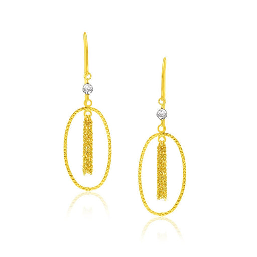 14k Two-Tone Yellow and White Gold Oval Hoop Earrings with Tassels Earrings Angelucci Jewelry   