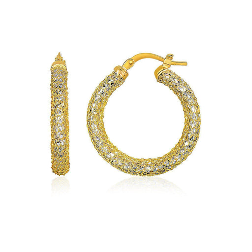 14k Two-Tone Yellow and White Gold Sparkle Texture Hoop Earrings Earrings Angelucci Jewelry   