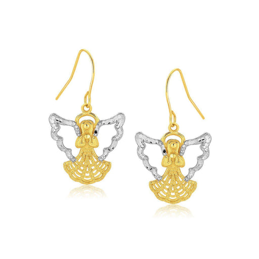 Two-Tone Angel Drop Earrings in 10k Gold Earrings Angelucci Jewelry   