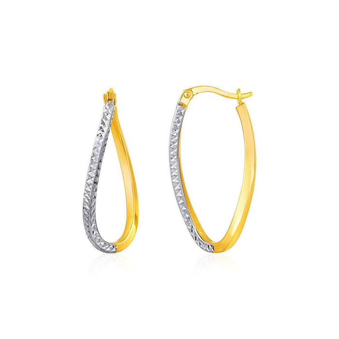 Two-Tone Textured Twisted Oval Hoop Earrings in 10k Yellow and White Gold Earrings Angelucci Jewelry   