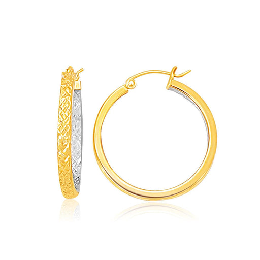 Two-Tone Yellow and White Gold Medium Patterned Hoop Earrings Earrings Angelucci Jewelry   