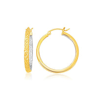 Thumbnail for Two-Tone Yellow and White Gold Petite Patterned Hoop Earrings Earrings Angelucci Jewelry   