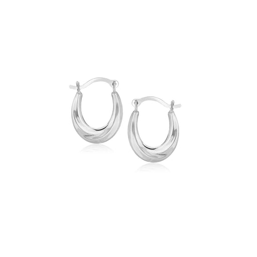 10k White Gold Oval Hoop Earrings Earrings Angelucci Jewelry   