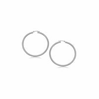 Thumbnail for 10k White Gold Polished Hoop Earrings (15 mm) Earrings Angelucci Jewelry   