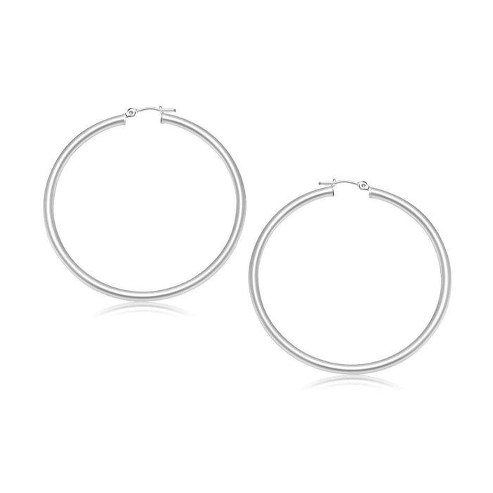 10k White Gold Polished Hoop Earrings (30 mm) Earrings Angelucci Jewelry   