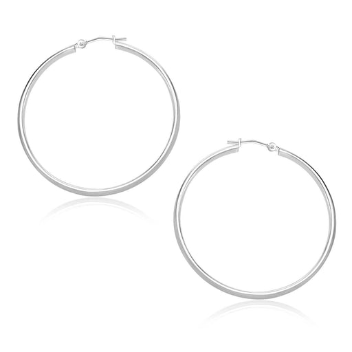 10k White Gold Polished Hoop Earrings (30mm) Earrings Angelucci Jewelry   