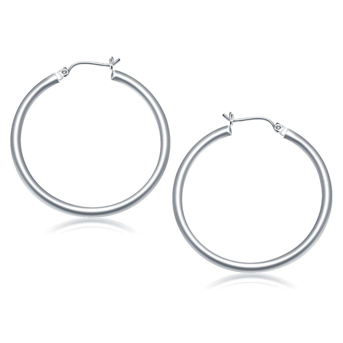 10k White Gold Polished Hoop Earrings (40 mm) Earrings Angelucci Jewelry   