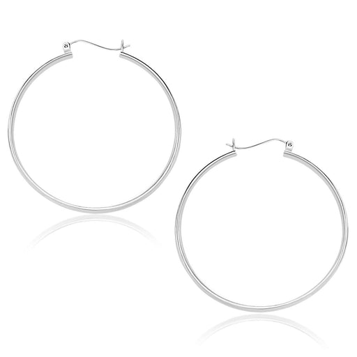 10k White Gold Polished Hoop Earrings (40mm) Earrings Angelucci Jewelry   