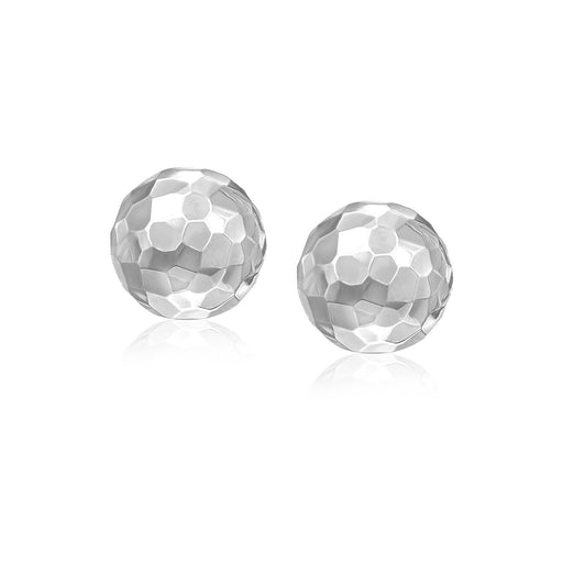 14k White Gold 7mm Round Faceted Style Stud Earrings Earrings Angelucci Jewelry   