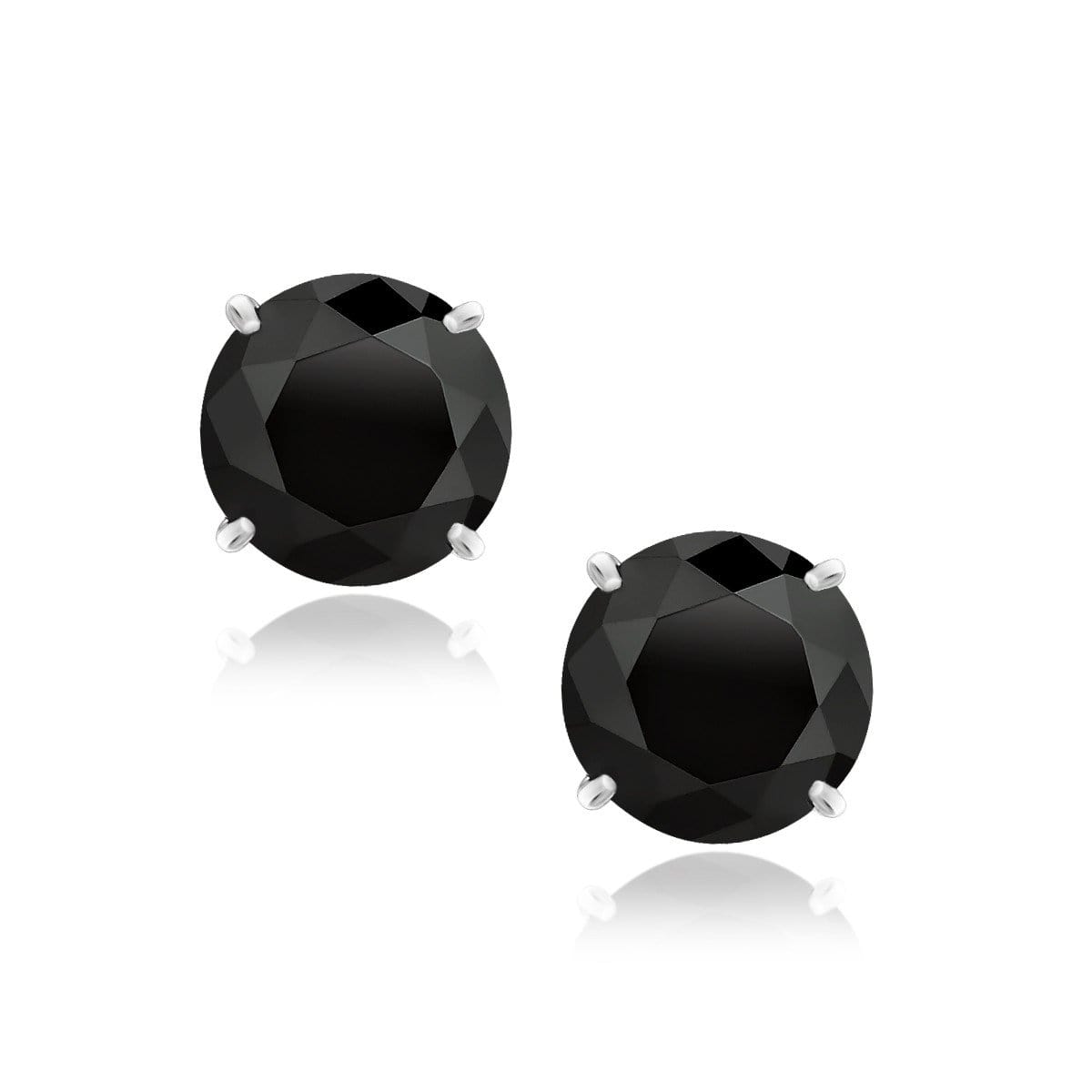 14k White Gold 8.0mm Round Black CZ Stud Earrings Earrings Angelucci Jewelry   