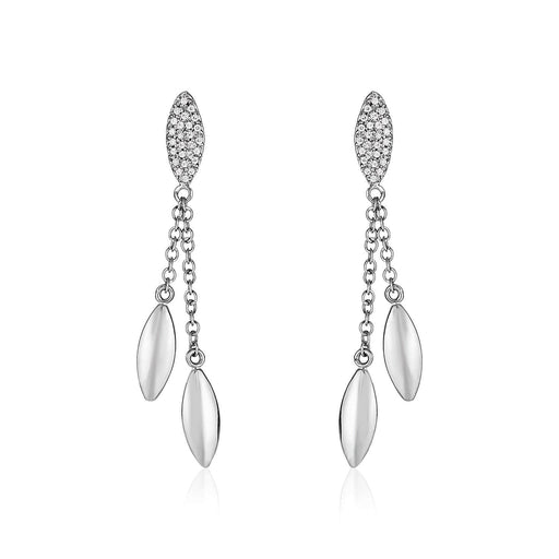 14k White Gold and Diamond Puff Marquise Dangle Earrings (1/4 cttw) Earrings Angelucci Jewelry   