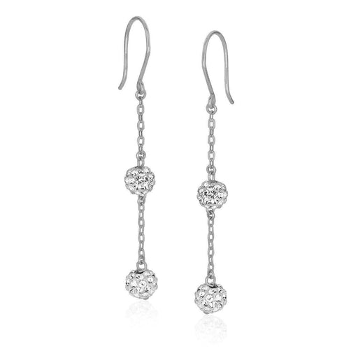 14k White Gold Dangling Crystal Ball Earrings Earrings Angelucci Jewelry   