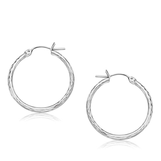 14k White Gold Diamond Cut Hoop Earrings  (25mm Diameter) Earrings Angelucci Jewelry   